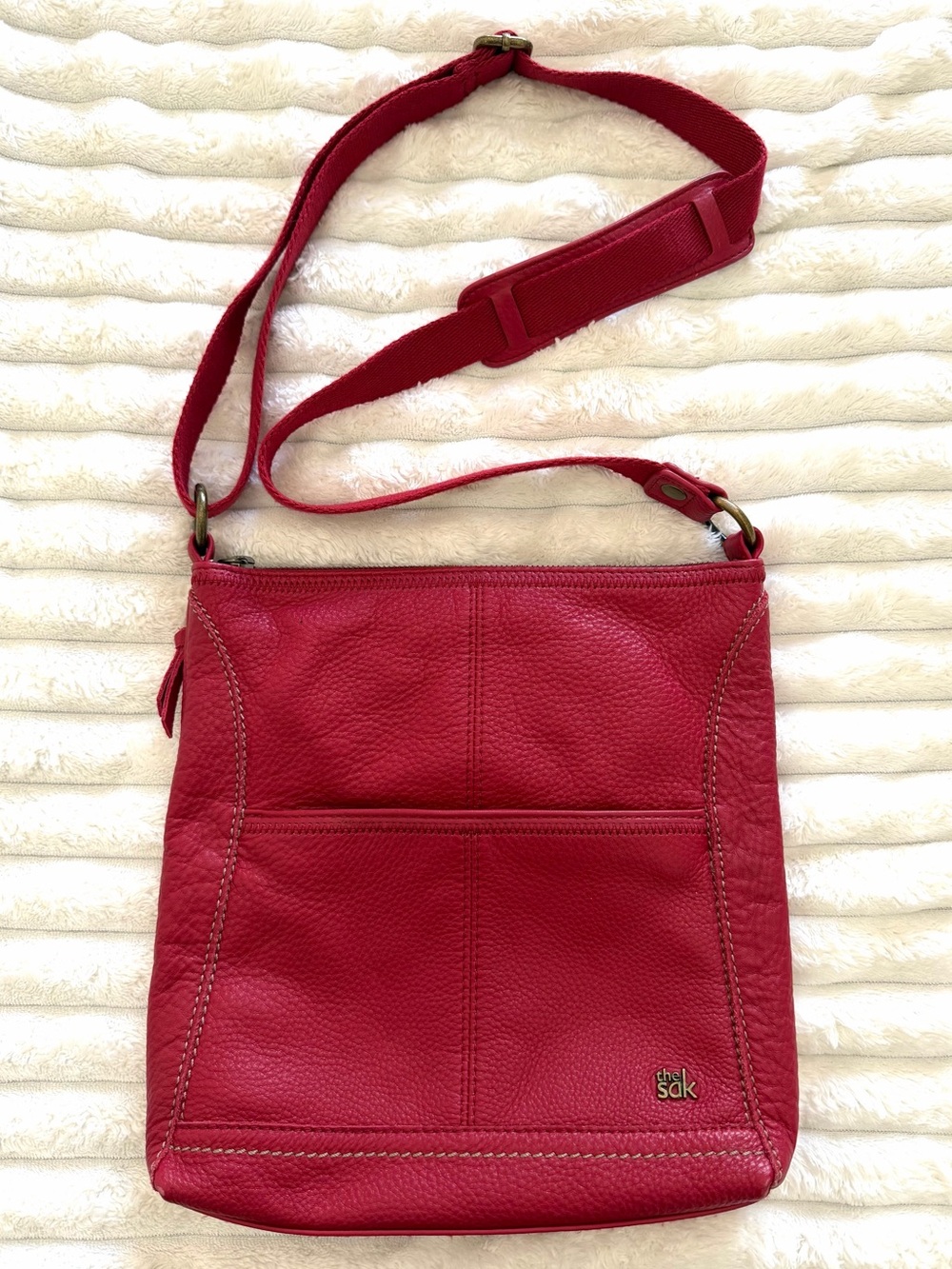 The Sak Lucia Vibrant Red Pebbled Leather Crossbody Bag